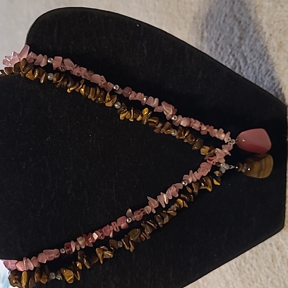 Tiger's Eye & Pink Stone Necklaces